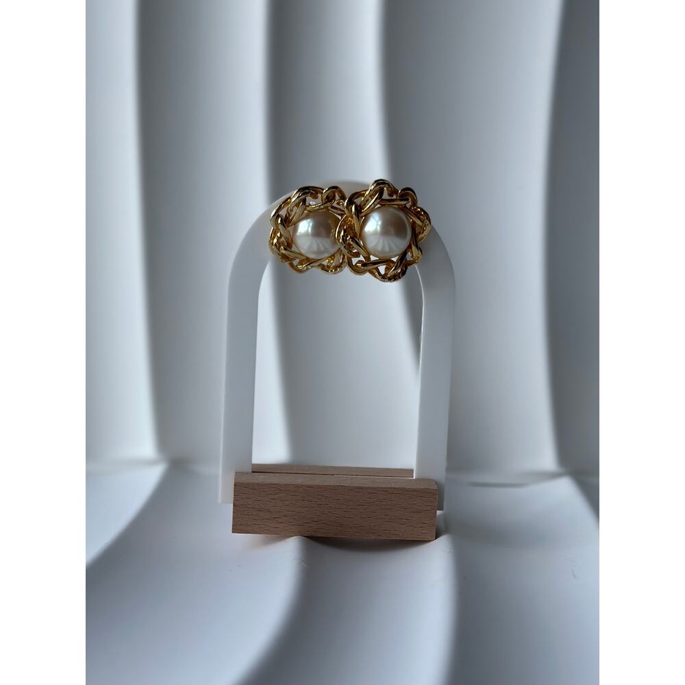 Classic Givenchy Vintage Gold and Pearl Gold Chain Chunky Earrings 1980s